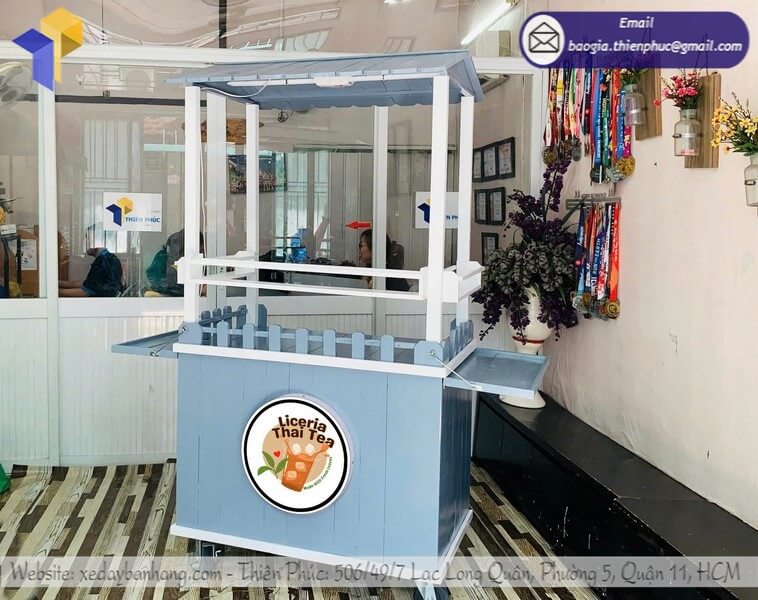 Xưởng sản xuất quầy gỗ bán trà sữa đẩy lưu động vỉa hè ngăn chứa đồ trưng bày