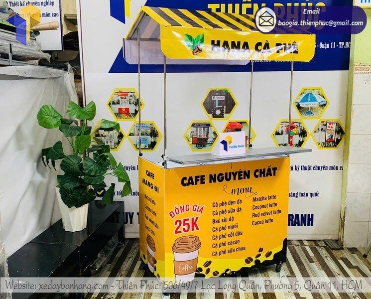 Báo giá mẫu quầy bán cafe take away di động gấp gọn rẻ tùy chỉnh màu in logo