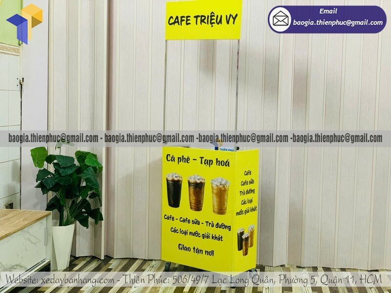 Báo giá xe đẩy bán cafe dạo xếp gọn lưu động trên vỉa hè gia công theo kích thước riêng bán tại khu thương mại