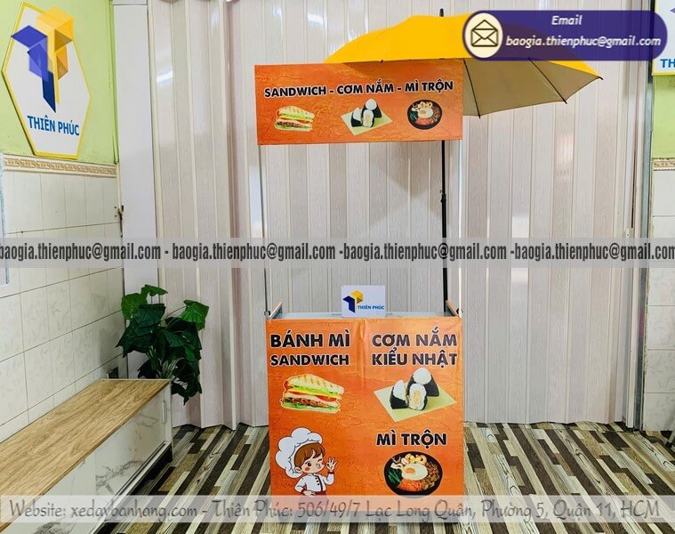 Báo giá xe đẩy bán đồ ăn mini xếp gọn có  thêm dù che