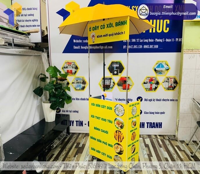 Đặt làm quầy bán xôi lưu động vỉa hè có dù che đặt cọc 50% tiến độ sản xuất