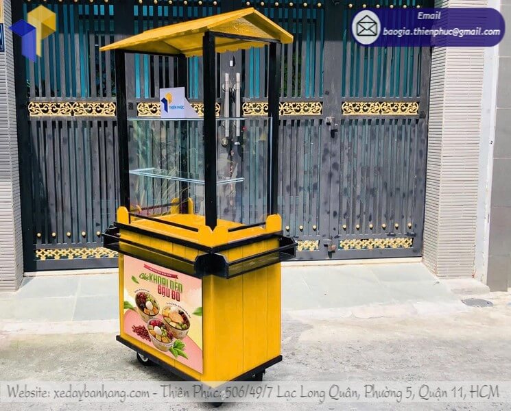 Mẫu quầy gỗ bán chè đẩy lưu động trên vỉa hè đẹp chống nước linh hoạt kinh doanh