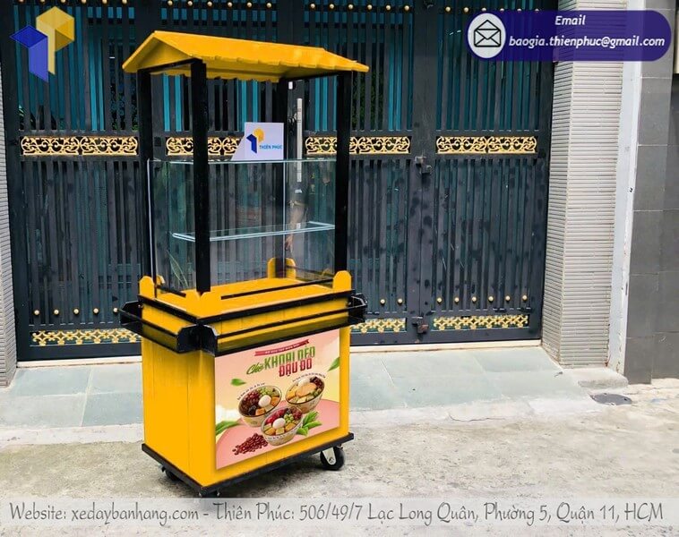 Mẫu quầy gỗ bán chè đẩy lưu động trên vỉa hè đẹp sáng tạo mô hình bán hàng