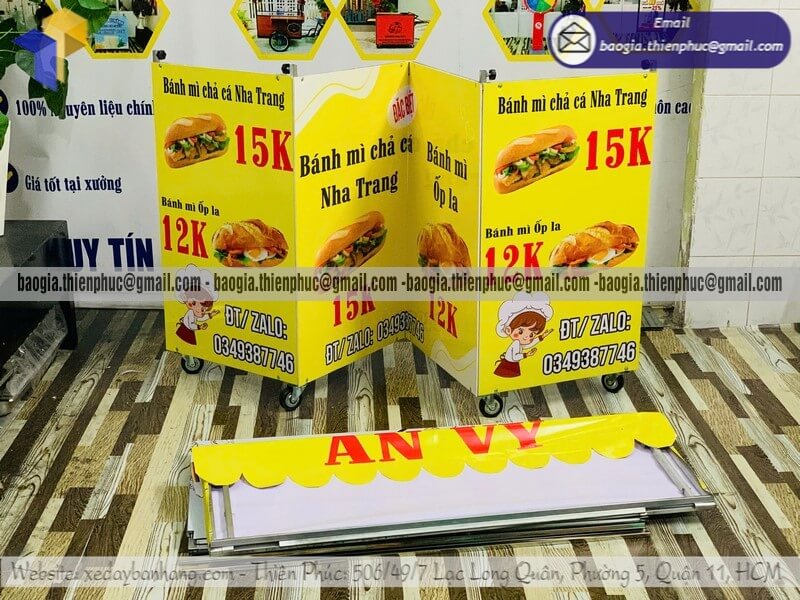 Nơi bán xe bánh mì bán rong gấp gọn lưu động có mái che bán sáng tối mục đích kinh doanh