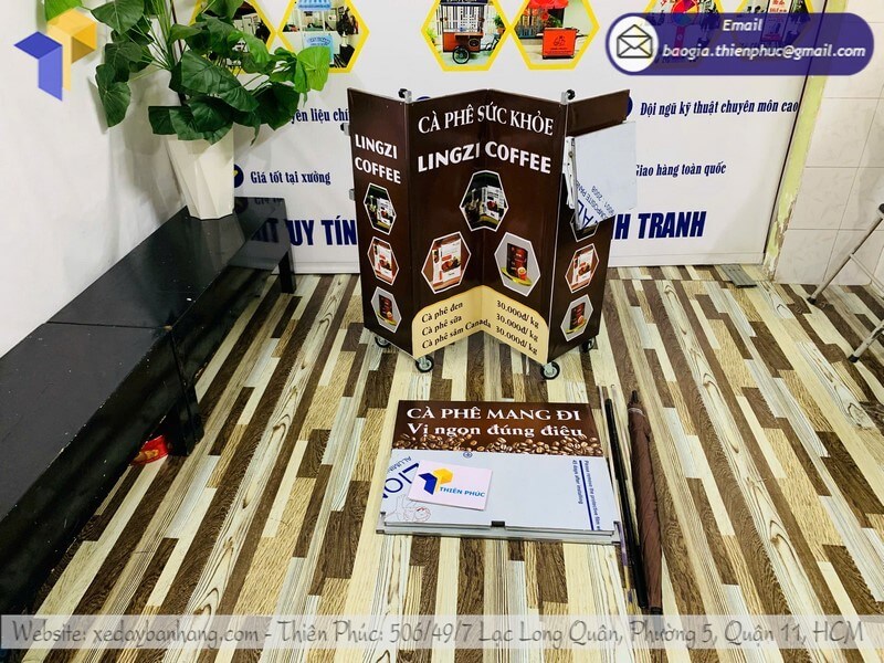 sản xuất xe bán coffee kèm ô dù che tại xưởng HCM