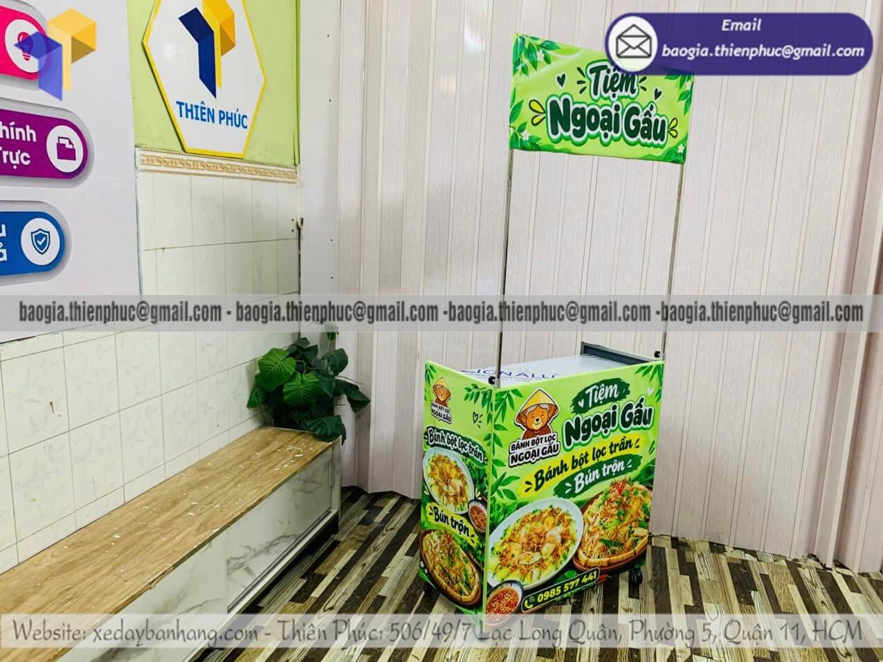 Xe bạt xếp gọn bán bánh lắp ráp đẩy bán rong gia công tại xưởng theo mẫu khách yêu cầu