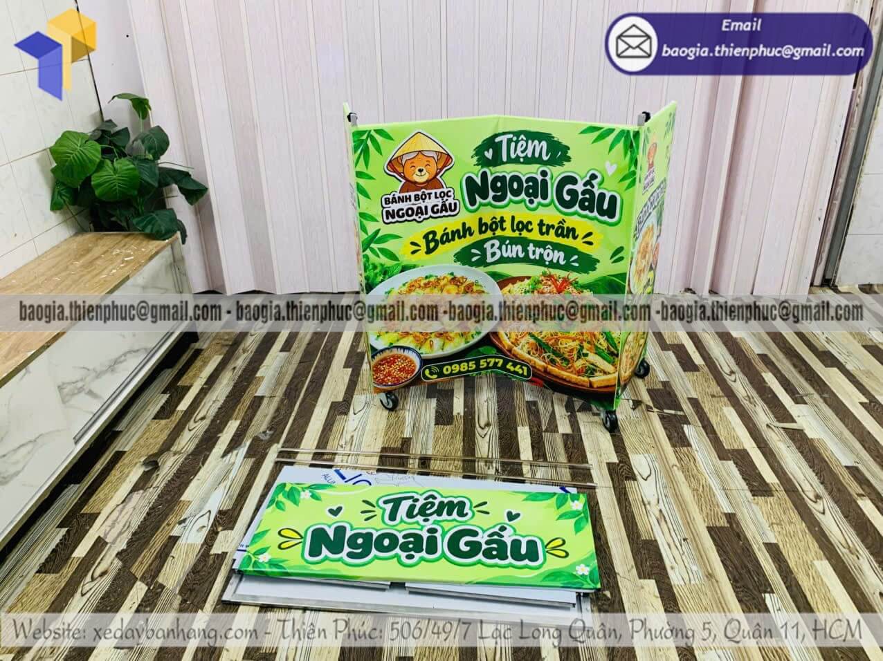 Xe bạt xếp gọn bán bánh lắp ráp đẩy bán rong cho khu phố cho trường học cho hội chợ