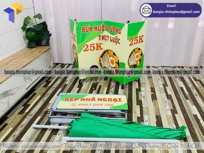 Xe đẩy bún nước tương dạo bán vỉa hè lắp ráp giá rẻ in logo thương hiệu giá xưởng tốt nhất