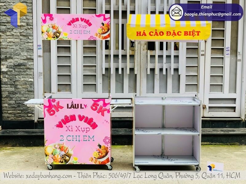 Xưởng sản xuất quầy bán đồ ăn gấp gọn vỉa hè in logo thương hiệu